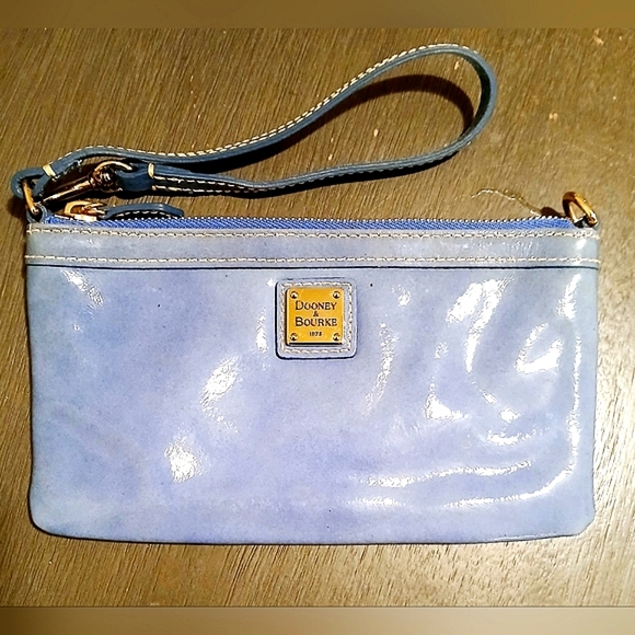 Dooney & Bourke Sky Blue Leather Handbag, Clutch, Wristlet with Gold Zipper - Picture 3 of 16